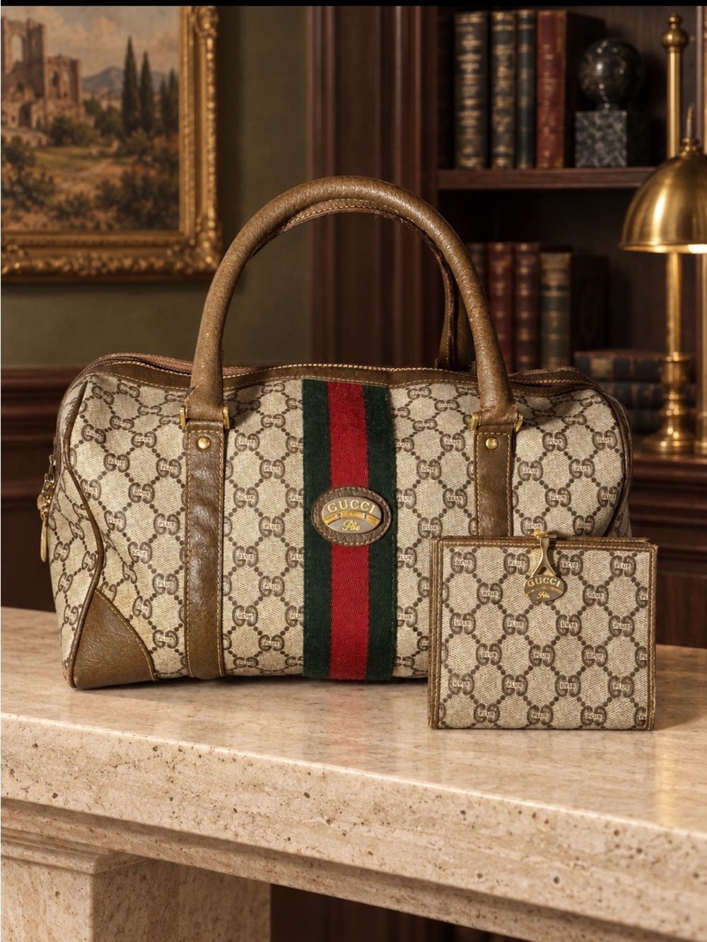 Rare Authentic Gucci Plus Boston Bag/Matching Wallet Like New Vintage Condition